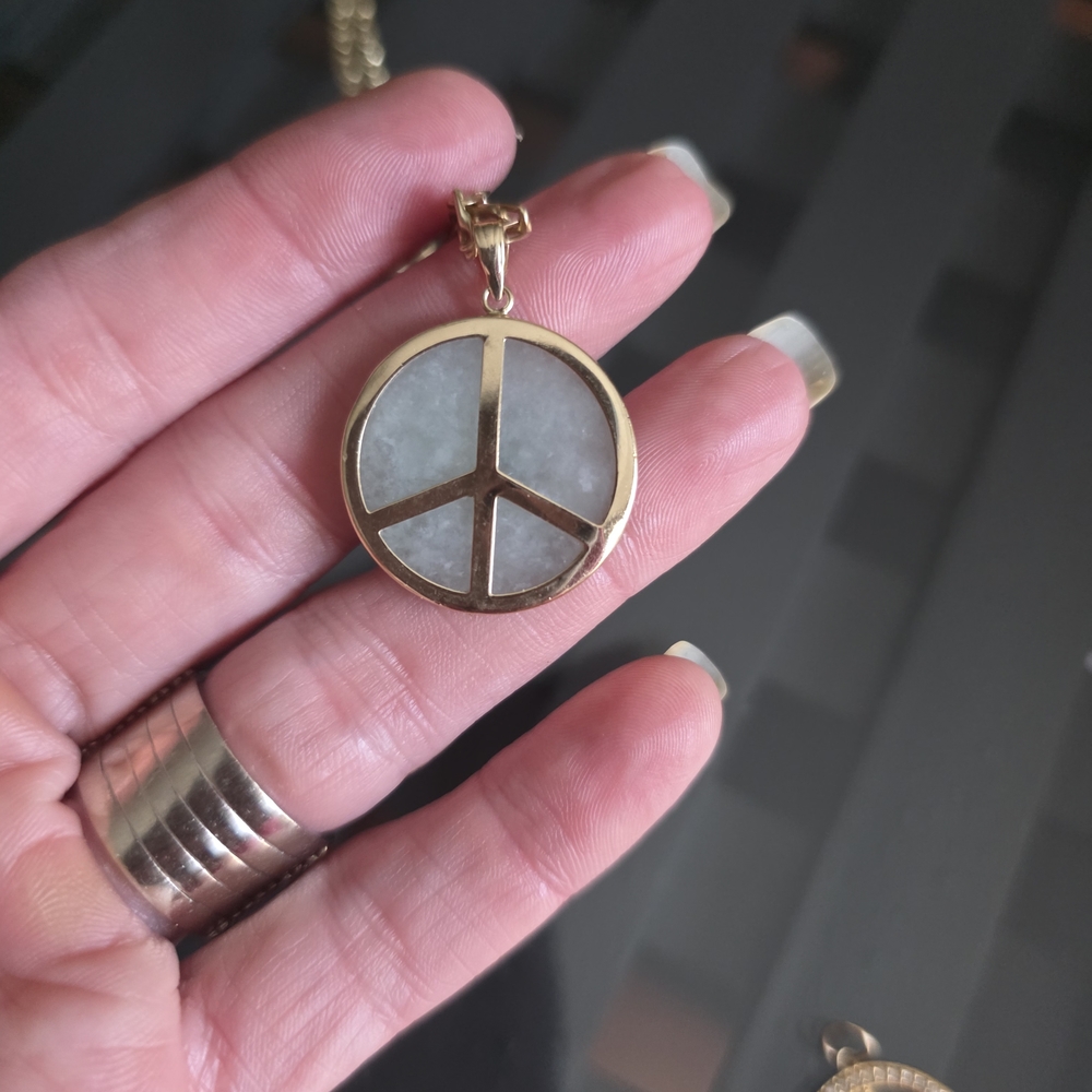 14K Gold/Jade Peace Pendant- Chain Not Included. - Picture 5 of 11
